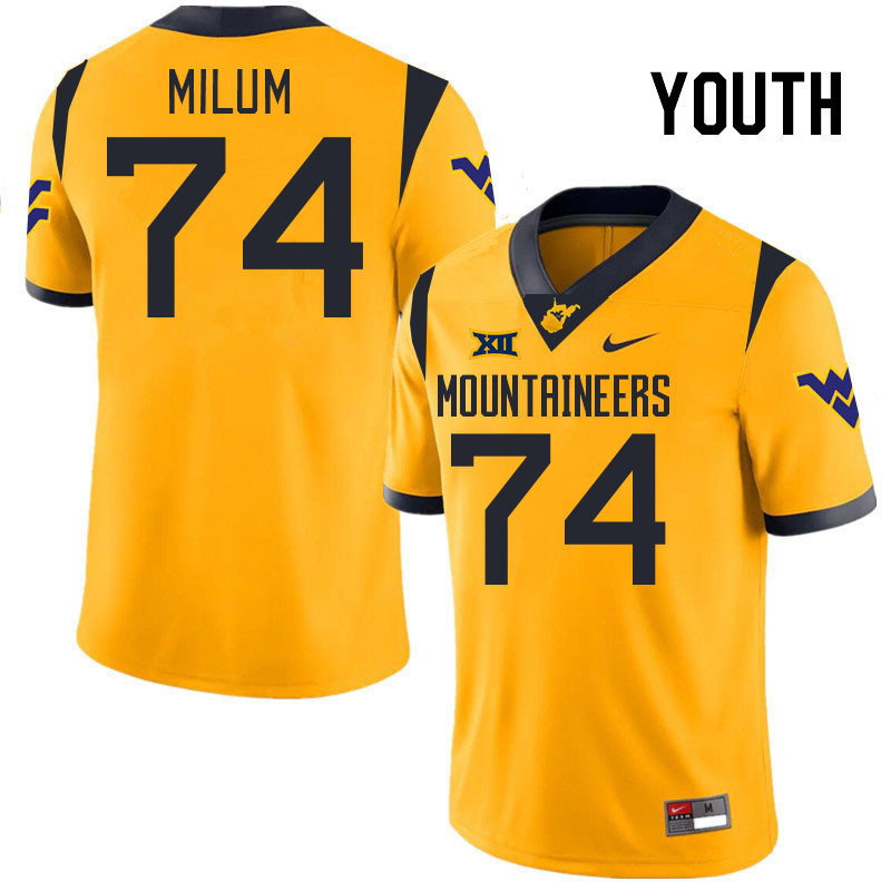 Youth #74 Wyatt Milum West Virginia Mountaineers College 2024 New Uniforms Football Jerseys Stitched